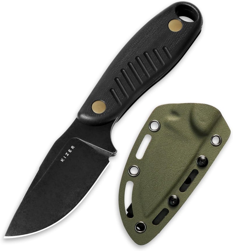 KIZER Hare Fixed Blade Knife with Sheath, 3.14" D2 Steel Blade EDC Fixed Blade Hunting Knives with Black G10 Handle, Small Bushcraft Survival Neck Knives, Outdoor Camping Knife for Men Women, 1077M1 - Image 1
